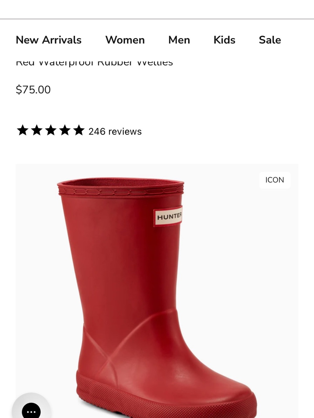 Hunter Red Classic Kids' Waterproof Rain Boot